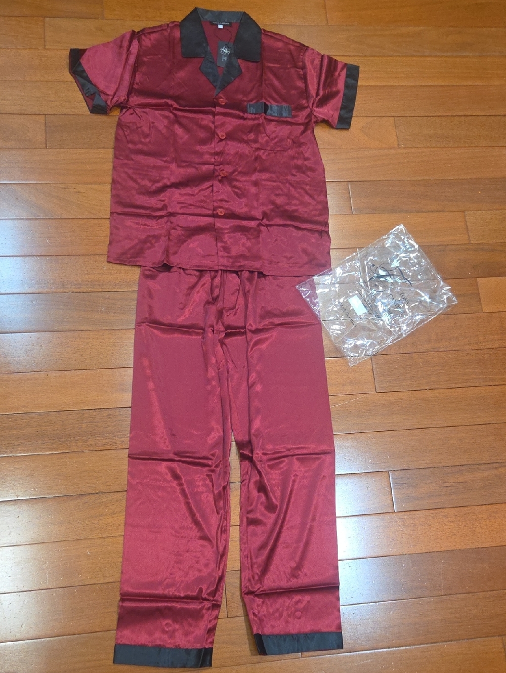 Unisex Satin Pajama Set in Burgundy with Black Trim
